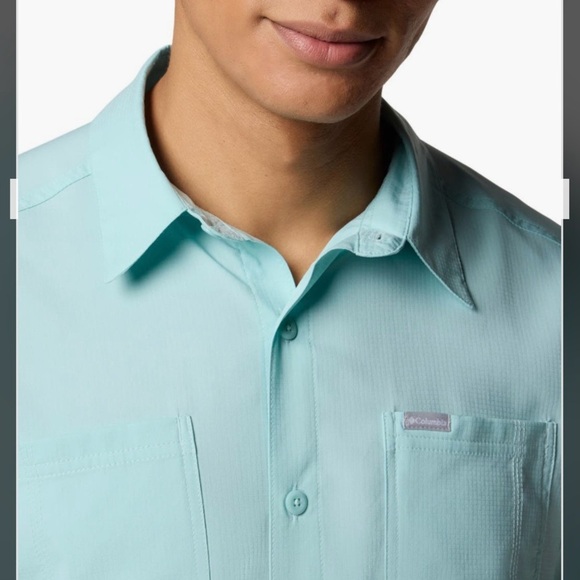 Columbia Red Eagle Lake Omni-Wick Short Sleeve Button-Up Shirt in Spray Size L - Picture 3 of 10